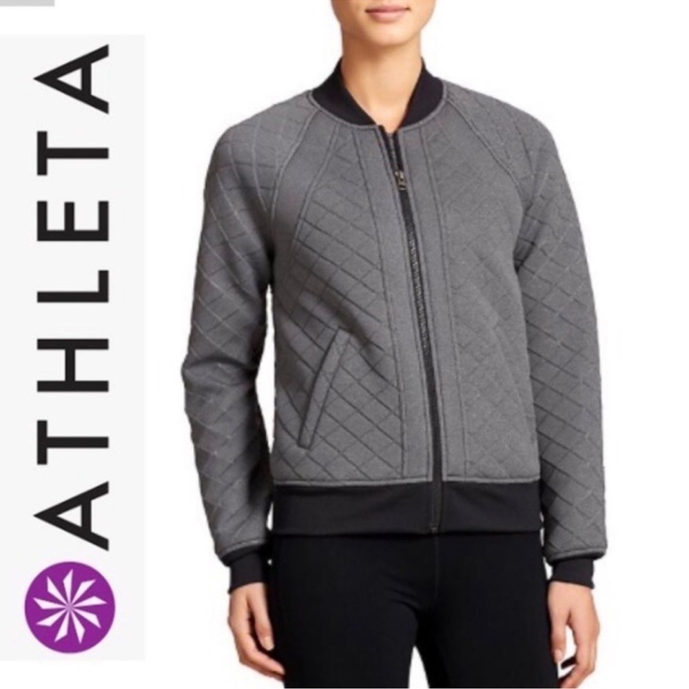 Athleta Gray Bomber Infusion Quilted Jacket Sz Lg like New